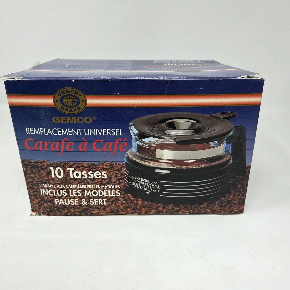 Gemco Universal Replacement Coffee Carafe 10 Cup Glass Pot Black Clear NEW